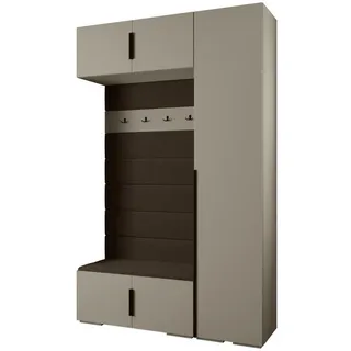 Abiks Möbel Garderoben-Set, Kaschmir, Braun, Schwarz, Holz, Nachbildung, 2-Sitzer, 7 Fächer, 150x236.7x47 cm, Garderobe, Garderoben-Sets & Serien, Garderoben-Sets