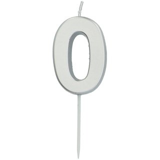 Folat 24130 Kuchen Kerze Ziffer/Zahl 0 Silber-5 cm Geburtstagskerzen für Geburtstag, Geburtstagsdeko, für Kinder Partys, Hochzeiten, Firmenfeiern, Jubiläen