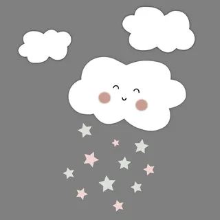 Xxxl Babywanddeko Raining Stars, Grau, Natur, Holz, Kunststoff, 40x40x3 cm, Babymöbel, Kinderzimmer-Deko, Babyzimmer Wanddeko