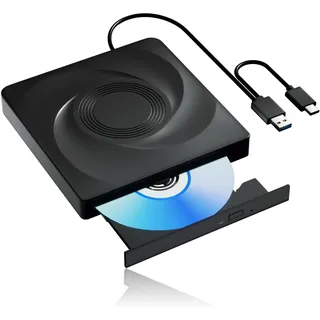 Wbacon Bluray Laufwerk Extern, Externes Blu Ray Laufwerk FüR Pc Blu Ray Brenner Extern Mit USB 3.0 Und Typ-C CD/DVD Brenner Blu Ray Player FüR Pc Mit Windows MacOS Laptop Und Desktop