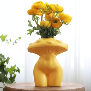 Pilz-Damen-Körpervase für Blumen,GUGUGO Funky Pilzdekor, eklektische weibliche Form Butt Vasen für Blumen, niedliche Raumdekoration ästhetisch für modernes Zuhause, Orange