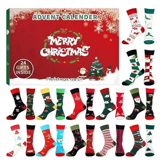 24 Tage Weihnachtsstrumpf Adventskalender mit 12 Paar themenbezogenen Socken entworfen für festlichen Countdown und Wintergebrauch