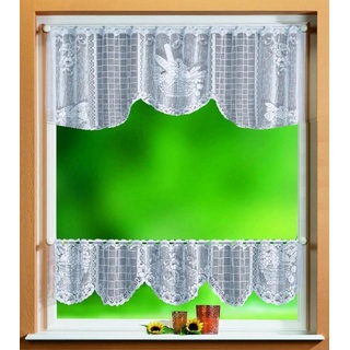 Scheibengardine, Gardinenbox, Stangendurchzug (2 St), transparent, Scheibengardinen Set 2 Teilig 33500 weiß