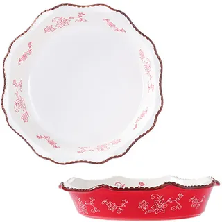 Lasagneform groß, tief, groß, rund, Auflaufform, bunte Keramik-Kuchenform, runde Tortenplatte, Ofen-zu-Tisch-Teller, Quicheform, Backgeschirr for Pizza-grün-einzeln ( Color : Rosso , Size : Two pieces