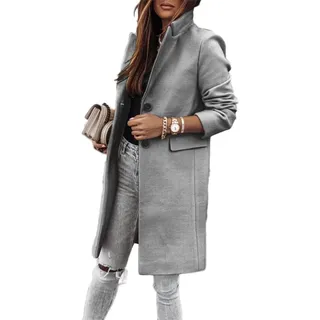 Godoboo Damen Winter Blazer Mantel Lang Wollmantel Warme üBergangsjacke Einfarbig Blazer Jacke Herbst Winter Jacke Outwear Mantel - XL