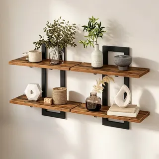 Relaxdays Wandregal 2er Set 2-tlg. Braun/Schwarz
