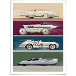 Poster WALL-ART "Vintage Auto Retro Rennwagen" Bilder Gr. B/H/T: 120 cm x 100 cm x 0,1 cm, Autos, 1 St., bunt Poster