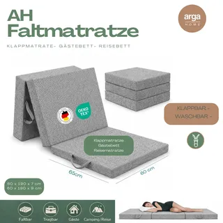 Arga Home AH-FALT Klappmatratze – Faltbare Kaltschaummatratze mit 3-Zonen-Kern, Gästematratze, 60 x 190 - 7 cm Höhe