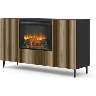 Kommode ravenna f 147 cm 2D1K schwarz / artisan eiche mit Kamin
