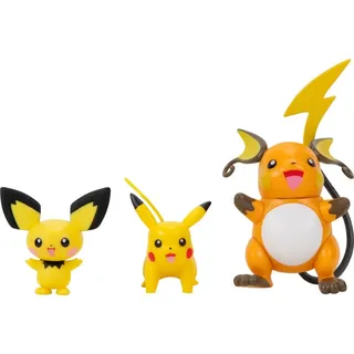 Jazwares Evolution Pokemon Figuren Set Pichu Pikachu Raichu 3er Set