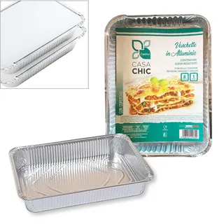 CasaChic Rechteckiger Aluminiumbehälter mit Deckel, 8 Portionen, 1 Stück – große Schale zum Kochen und Abnehmen (32 x 25 x 5 cm), Aluminium