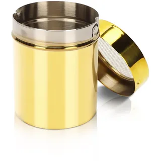 Edelstahl Rostbeständig Gold Feinmaschiger Streuer,Puderzuckerstreuer mit Deckel, Kakaopulverstreuer, Zuckerspender, für Sieb Kakao, Zimtpulver, Puderzucker, Schokoladenkaffee