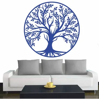 INDIGOS UG - Wandtattoo Wohnzimmer - Wandaufkleber Baum des Lebens - 0 - Lebensbaum Weltenbaum - 60x60 cm - Brillantblau - Aufkleber Kinderzimmer Schlafzimmer Küche Badezimmer Büro Dekoration