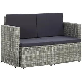 vidaXL Gartensofa 2-Sitzer mit Auflagen Sofa Gartenbank Gartenmöbel Lounge Sitzbank Rattansofa Rattanmöbel Terrasse Grau Poly Rattan