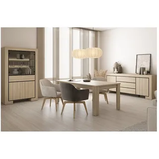 Lomadox Esszimmer-Set CERIALE-83, (Spar-Set, 3-St., Esstisch Sideboard Vitrine), in Eiche, inkl. LED-Beleuchtung, grifflos, modern braun