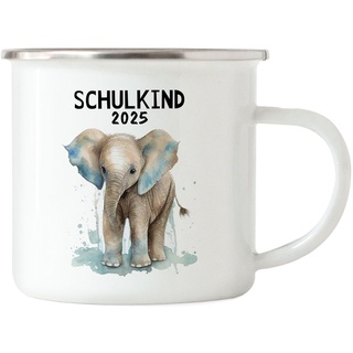 Schulkind 2025 Elefant Emaille Tasse Schuleinführung Sohn Tochter Geschenk Schulanfang Erstklässler