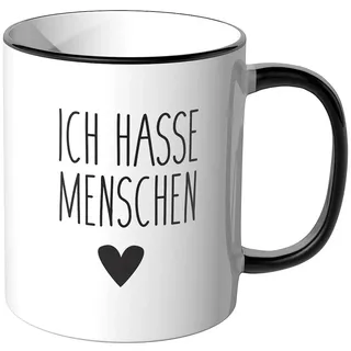 JUNIWORDS Tasse, Ich hasse Menschen, Schwarz, Keramik, 330 ml, Modern, Zuhause