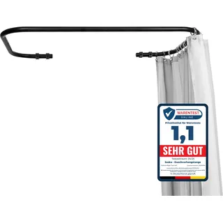Sasko Duschvorhangstange Duschstange Ecke U-Form Duschvorhang Schwarz hergestellt in Polen - Aluminium Stabile für Vorhang für Badewanne & Dusche 70x140x70 cm - Ohne Deckenhalterung