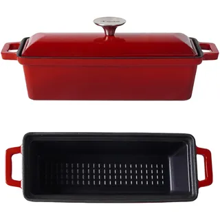 Crucible Cookware Brotform aus emailliertem Gusseisen mit Deckel, rot, ofenfeste Form zum Backen und Kochen, Kastenform