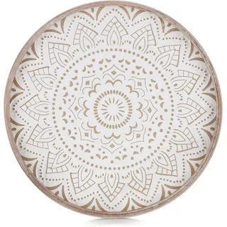 Wiladu Dekotablett Holztablett Deko Tablett Rund Vintage 30 cm Boho Stil braun