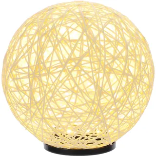 Hoement Tischleuchte aus Rattan und Eisen LED Nachttischlampe in Beige Leichte Kreative Rattan Kugellampe für Schlafzimmer und Wohnraum mit Gewebter Textur