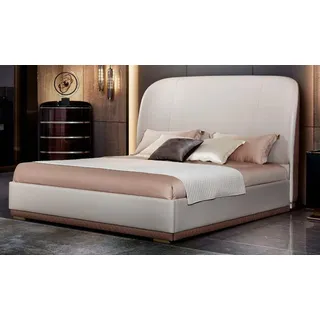 Xlmoebel Lederbett Beiges Lederbett mit Holzrahmen im modernen Design (Bett, Bett), Hergestellt in Europa beige