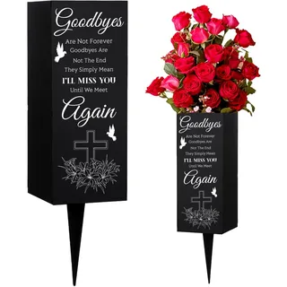 WEBEEDY Friedhofsvasen Metall-Friedhofsvasen Blumenhalter mit Spikes Grab Gedenkzeichen Grabdekorationen für Friedhof Gedenkgeschenke für Verlust eines Geliebten(I'll Miss You),80x200 mm
