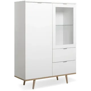 Newroom Highboard Weiß 100 cm, Weiß Sideboard Skandinavisch Kommode Vitrine Hochschrank Wohnzimmer weiß