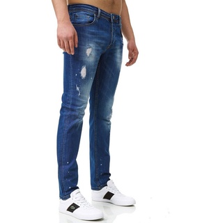 John Kayna Slim-fit-Jeans Herren Jeans Hose Slim Fit Designer Jeanshose Destroyed Stretch Modell (Jeanshose Designerjeans Bootcut, 1-tlg) Freizeit Business Casual blau 33