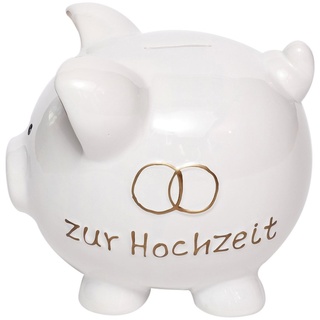 Brillibrum Design Sparschwein Hochzeit Hochzeitsgeschenk Keramik Spardose Schwein Gelddose Geld-Geschenk Sparbüchse (Eheringe Klein (13 x 11 x 15 cm))