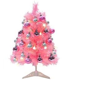 LICHENGTAI 45cm Mini Weihnachtsbaum Rosa Tannenbaum Kleiner Künstlicher Weihnachtsbaum mit Weihnachtskugeln und LED Beleuchtung, Geeignet für Weihnachten Partys Zuhause Drinnen und Draußen