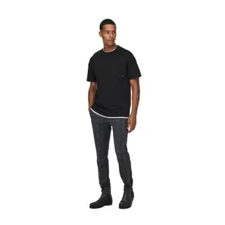 Only & Sons ONSMARK Slim Check Chinohose Schwarz 33 32