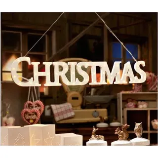 TCM Tchibo LED Aufhänger CHRISTMAS mit 48 LEDs Schriftzug Holz Deko