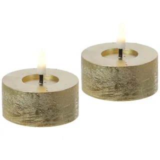 MARELIDA 2x LED Maxi Teelichter Lina Rustik Optik Echtwachs D: 7cm in gold | Gr.: onesize