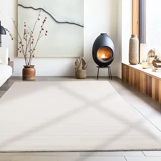 Carpetsale24 Waschbarer Teppich Kurzflor Läufer 60x110 cm Creme Modern Einfarbig Weich rutschfest Pflegeleicht Maschinenwaschbar für Flur Eingang Schlafzimmer Küche