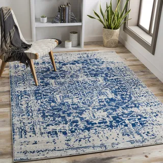 Teppich SURYA "Traditional" Teppiche Gr. B/L: 200 cm x 275 cm, 12 mm, 1 St., blau Esszimmerteppiche Boho Kurzflor Orientteppich, Wohnzimmer, Schlafzimmer, Blau