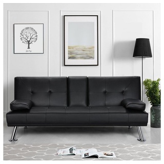 Yaheetech Schlafsofa 3er-Sofa Bettsofa Couch mit Tassenhalter Gästebett 167 x 81,5 x 75 cm, Rückenlehne neigbar 105°/140°/180°, 350 KG belastbar schwarz