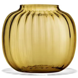 Holmegaard Ovale Vase H12.5 Primula optisches Muster mundgeblasenem Glas, gelb