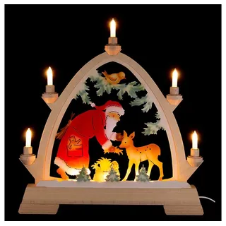 Kunstgewebe Taulin Schwibbogen Gotischer Bogen Weihnachtsmann mit Reh (42x42,5cm) von Kunstgewerbe Ta