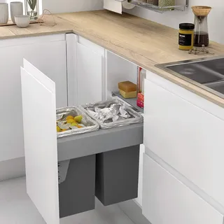 Menage Confort Herausnehmbarer Abfalleimer mit automatischer Öffnung für Küchenschrank, 2 Behälter mit 24 l, Recycling-Eimer, Breite 462-468 mm