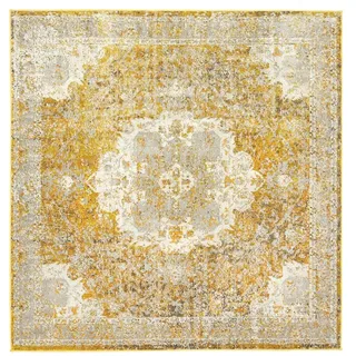 RugVista Nadia Teppich, 200 x 200 cm, Gelb | Vintage, Quadratisch, Niedriger Stapel, Nur chemische Reinigung, Oeko-Tex 100
