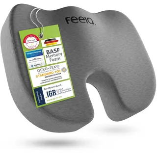 feela Sitzkissen Orthopädisches Kissen – Ergonomisch, 3 Härtegrade bei Rückenschmerzen, Fördert gesundes Sitzen & entlastet Rücken – Zuhause, Büro & unterwegs grau