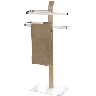 WENKO Handtuchhalter Samona Nature, moderner Ständer für Hand- und Badetücher, auch geeignet als Kleiderständer, mit 2 Handtuchstangen, Schichtholz mit Chrom-Akzenten, 40,5 x 79,5 x 21,5 cm, braun
