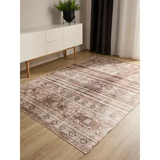benuta Basic Waschbarer Teppich George - Braun 200x300 cm - Kunstfaser - Rechteckig & im Style: Vintage, Elegant, Retro - Pflegeleicht für Wohnzimmer Schlafzimmer