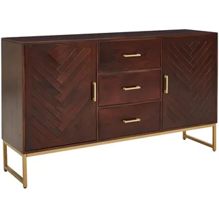 Mid.you Sideboard, Gold, Walnuss, Metall, Mangoholz, Holz, 2 Fächer, 3 Schubladen, 145x85x40 cm, stehend, Holzmöbel, Kleinmöbel Holz, Holzkommoden, Sideboards Holz