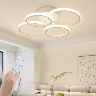 GBLY Deckenlampe LED Deckenleuchte Wohnzimmer Dimmbar Wohnzimmerlampe | Modern Weiß 48W Schlafzimmerlampe 55cm Design Deckenbeleuchtung 4-Ring Küchenlampe mit Fernbedienung für Haus Wohnung