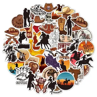 Bemvp 100 Stück Klassische Kunst-Aufkleber Im Western-Cowboy-Stil, Vinyl, Wasserfest, Aufkleber Für Laptop, Skateboard, Gepäck, Telefon