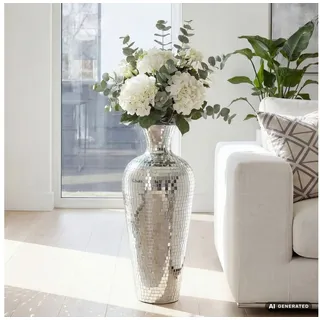FineBuy Bodenvase 50 cm Silber