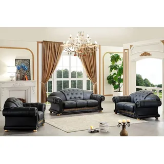 Salottini Chesterfield Sofagarnitur Leder 3-Sitzer + 2-Sitzer + Sessel Braun