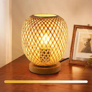 Dorlink Nachttischlampe Bambus, E27 Tischlampe aus Holz mit Dimmbarem Schalter, Handgemacht Nachttischlampe, Schreibtischlampe Retro für Schlafzimmer, Wohnzimmer, Arbeitszimmer